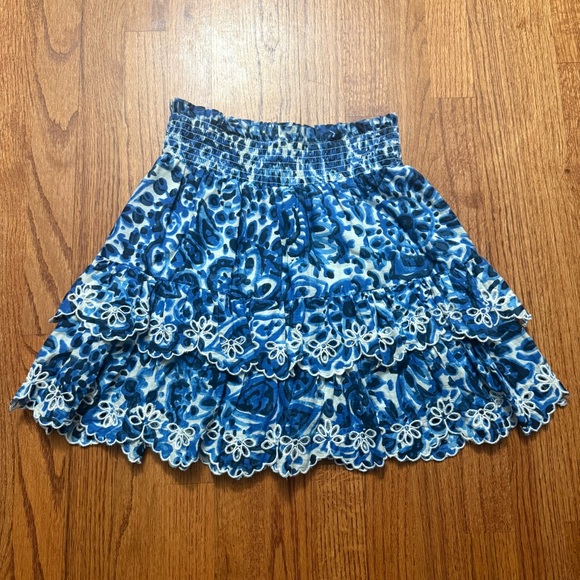 House of Harlow 1960 Melba Blue Floral Print Tiered Embroidered Skirt size S - Picture 6 of 10